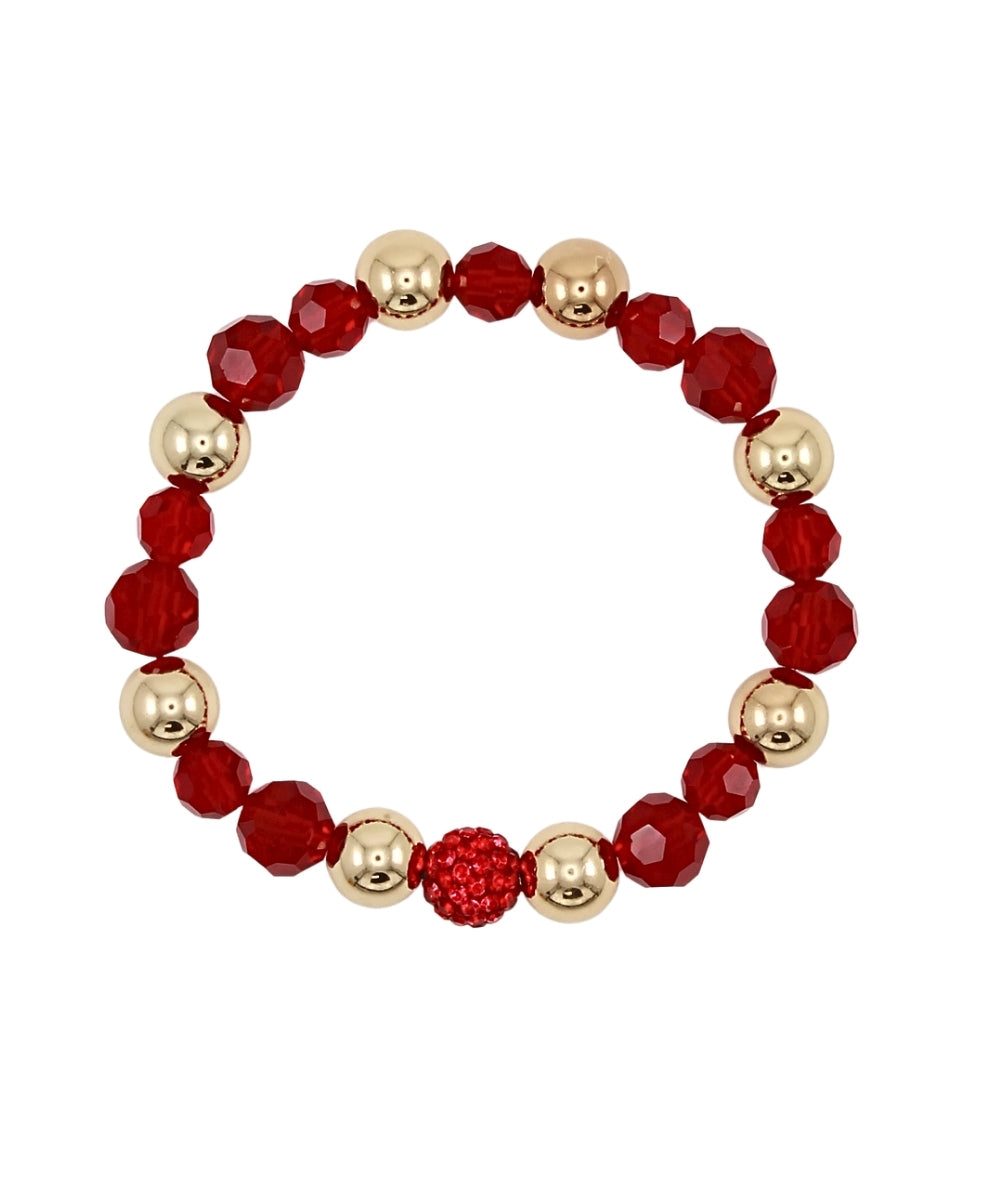 Christmas Accented Pave Ball & Bead Bracelet - Red