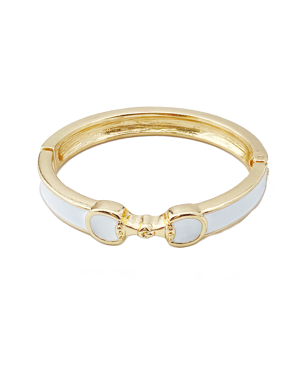 Accented Horsebit Color Coated Bangle - White