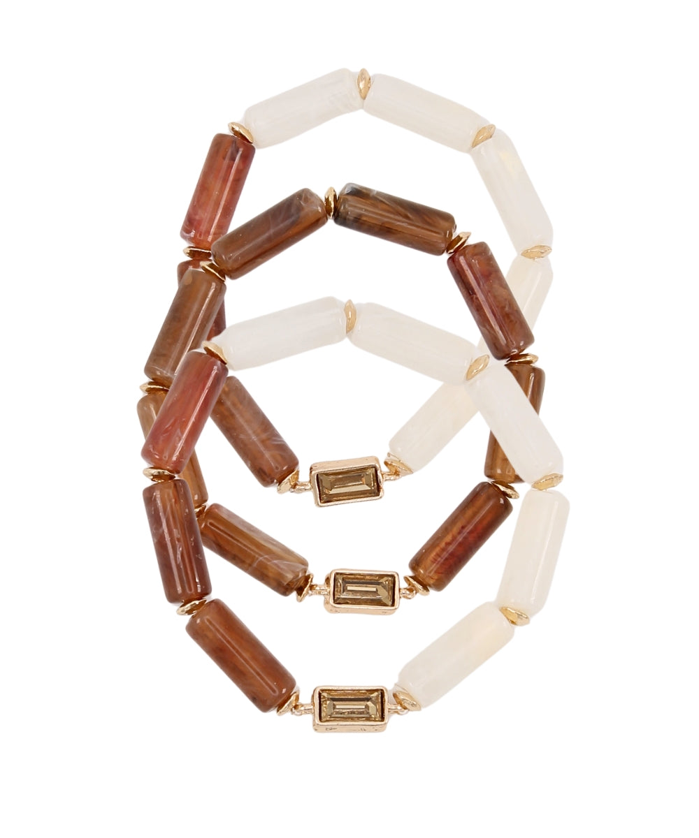 3 Row Marble Tube Bracelet - Brown