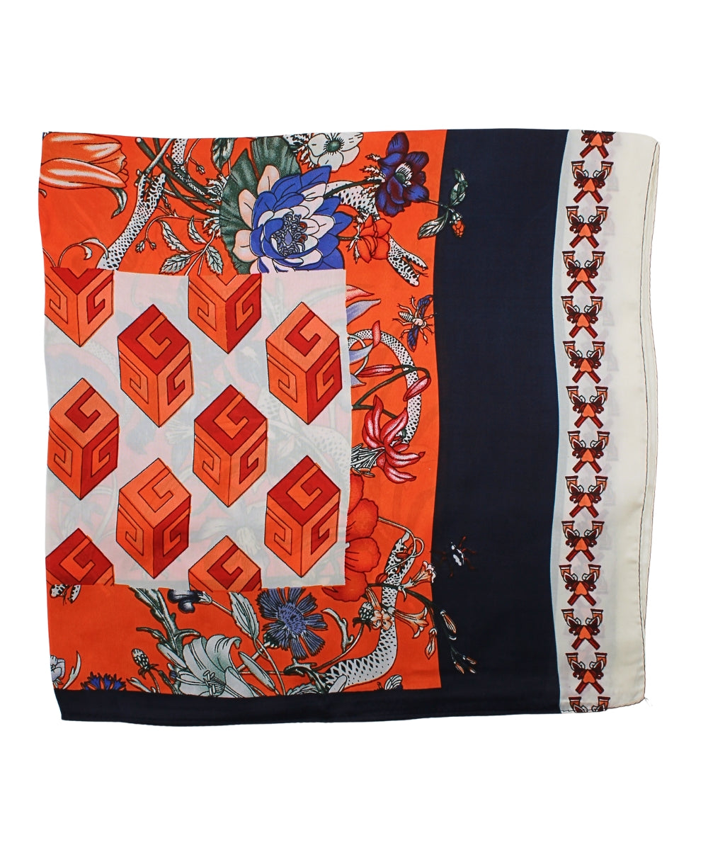 Printed Bandana Scarf - Flower/Orange