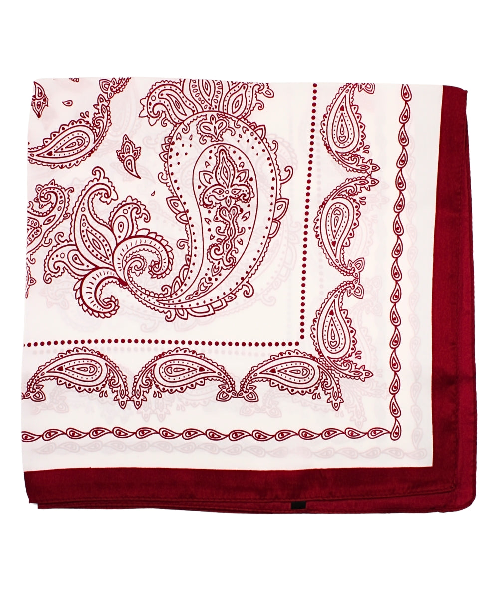 Paisley Print Bandana Scarf - White/Red