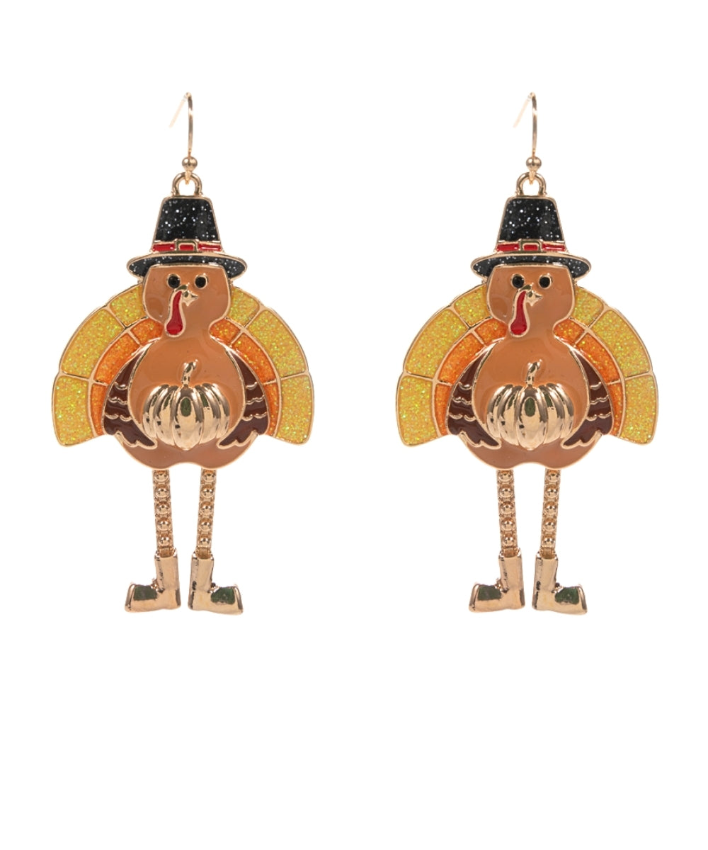 Thanksgiving Turkey w/Pumpkin Earrings - Multi
