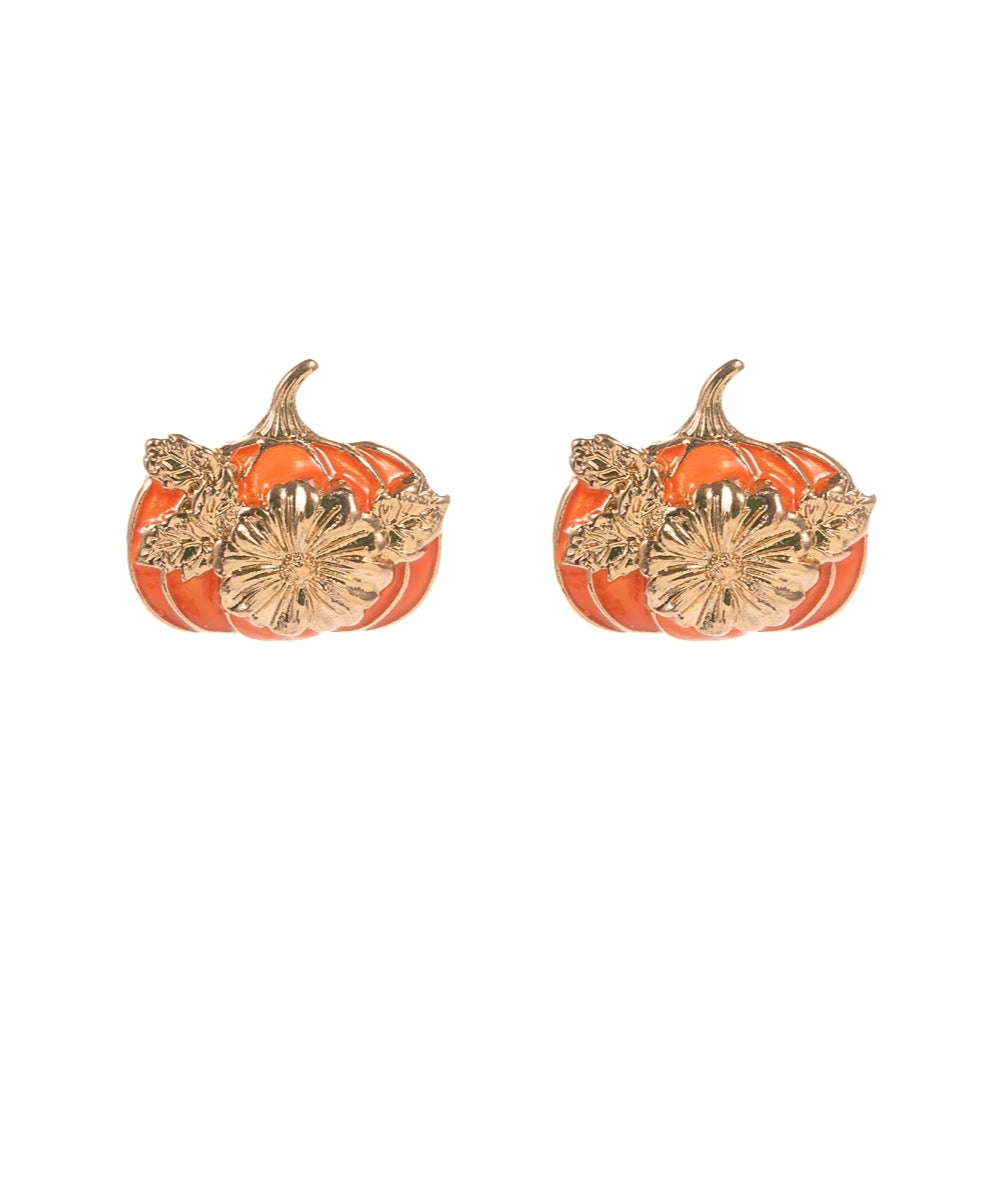 Thanksgiving Pumpkin w/Flower Earrings - Orange