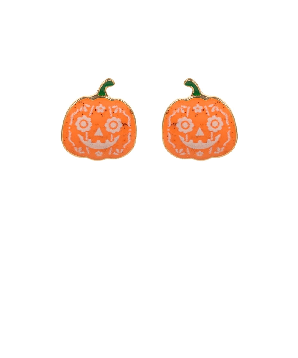 Halloween Pumpkin Earrings - White/Orange