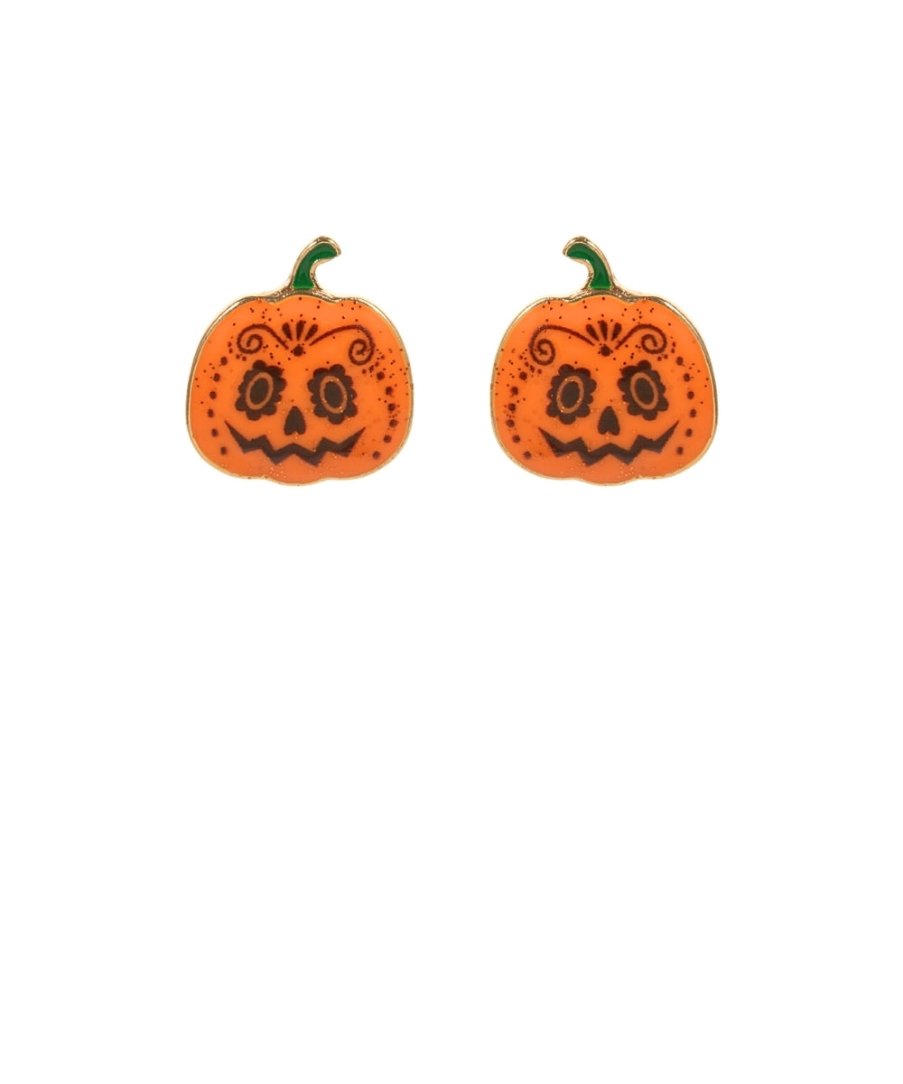 Halloween Pumpkin Earrings - Black/Orange