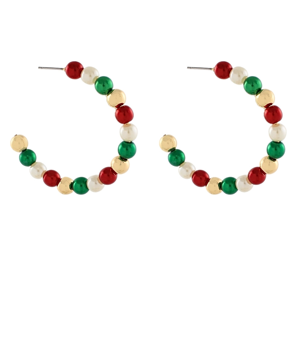 Christmas 5mm Pearl & Bead Hoops - Multi