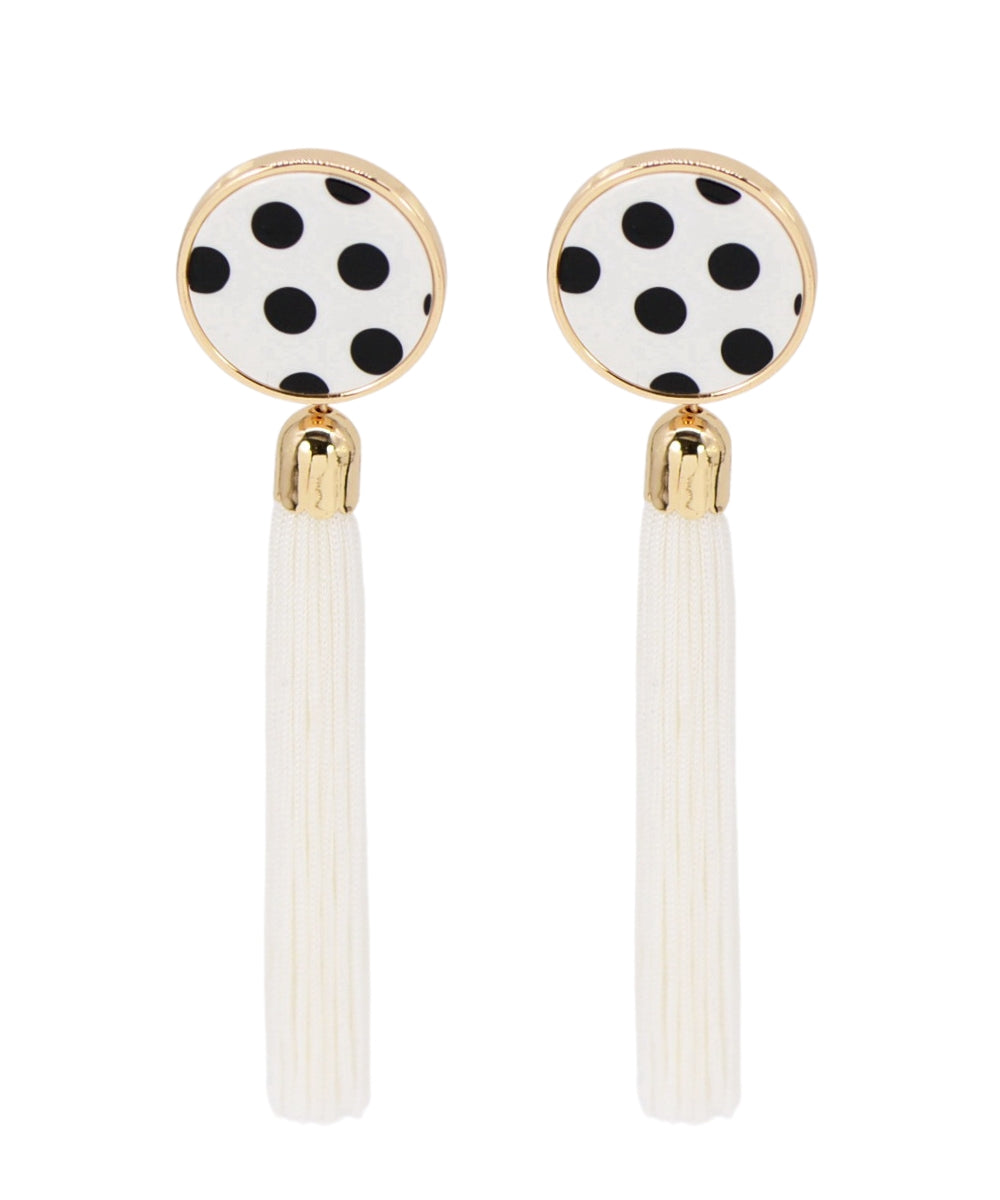 Poka Dot Round w/Tassle Earrings - White