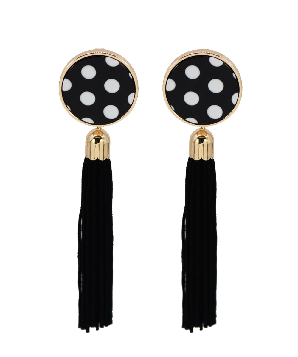 Poka Dot Round w/Tassle Earrings - Black