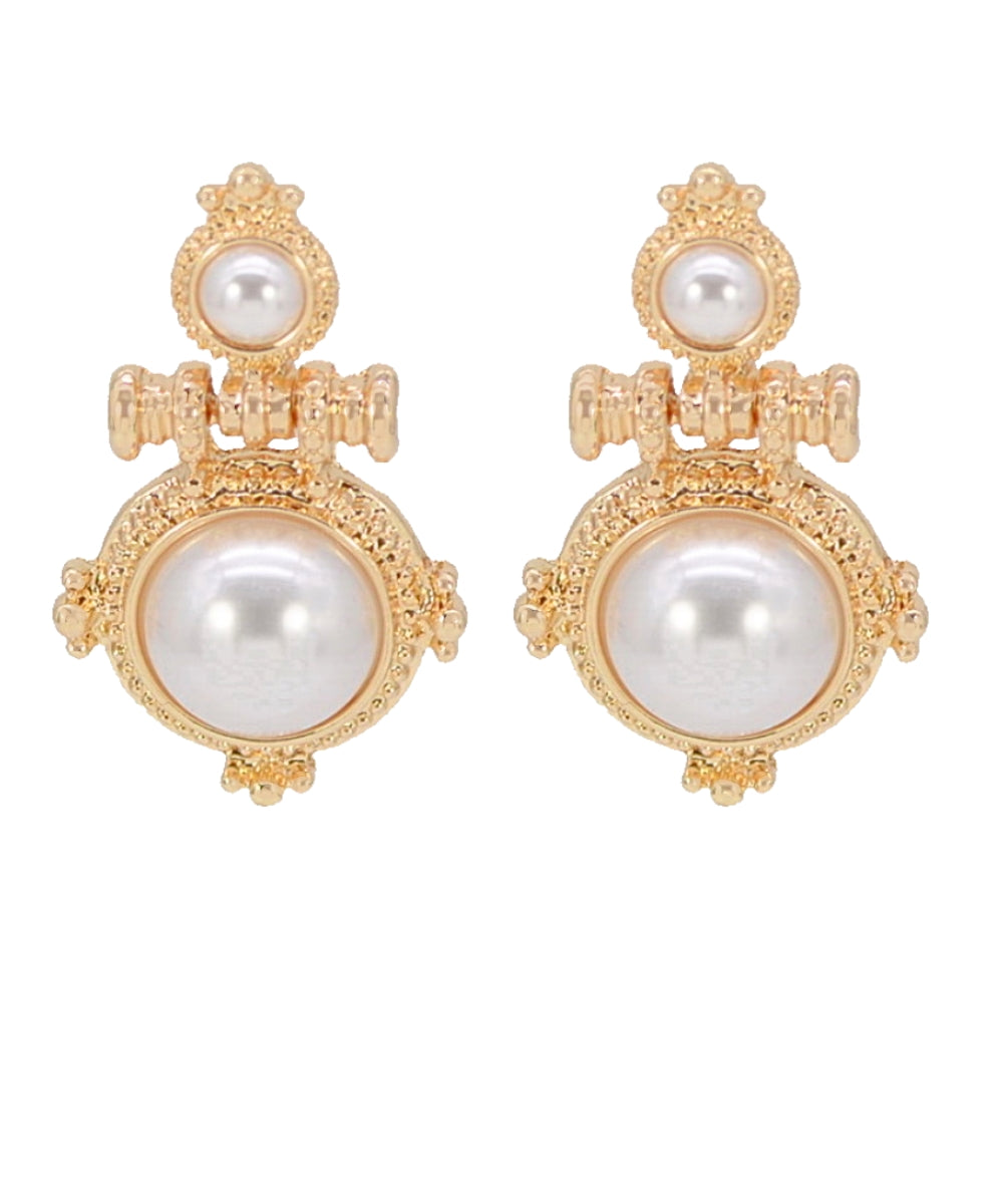 Decorated Pearl Earrings - Cream