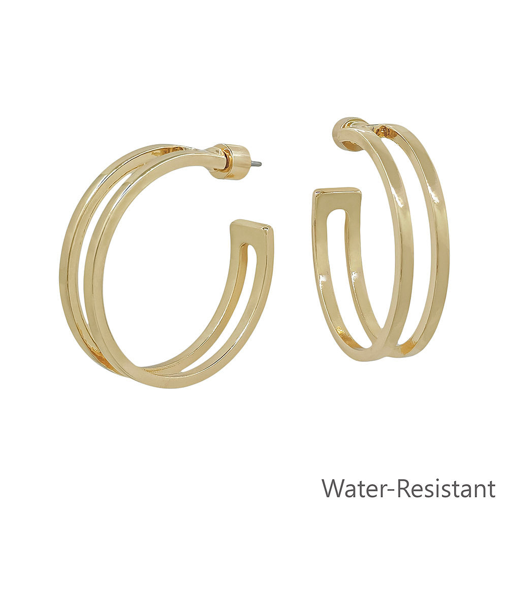 2 Layered Open Hoop Earrings - Gold
