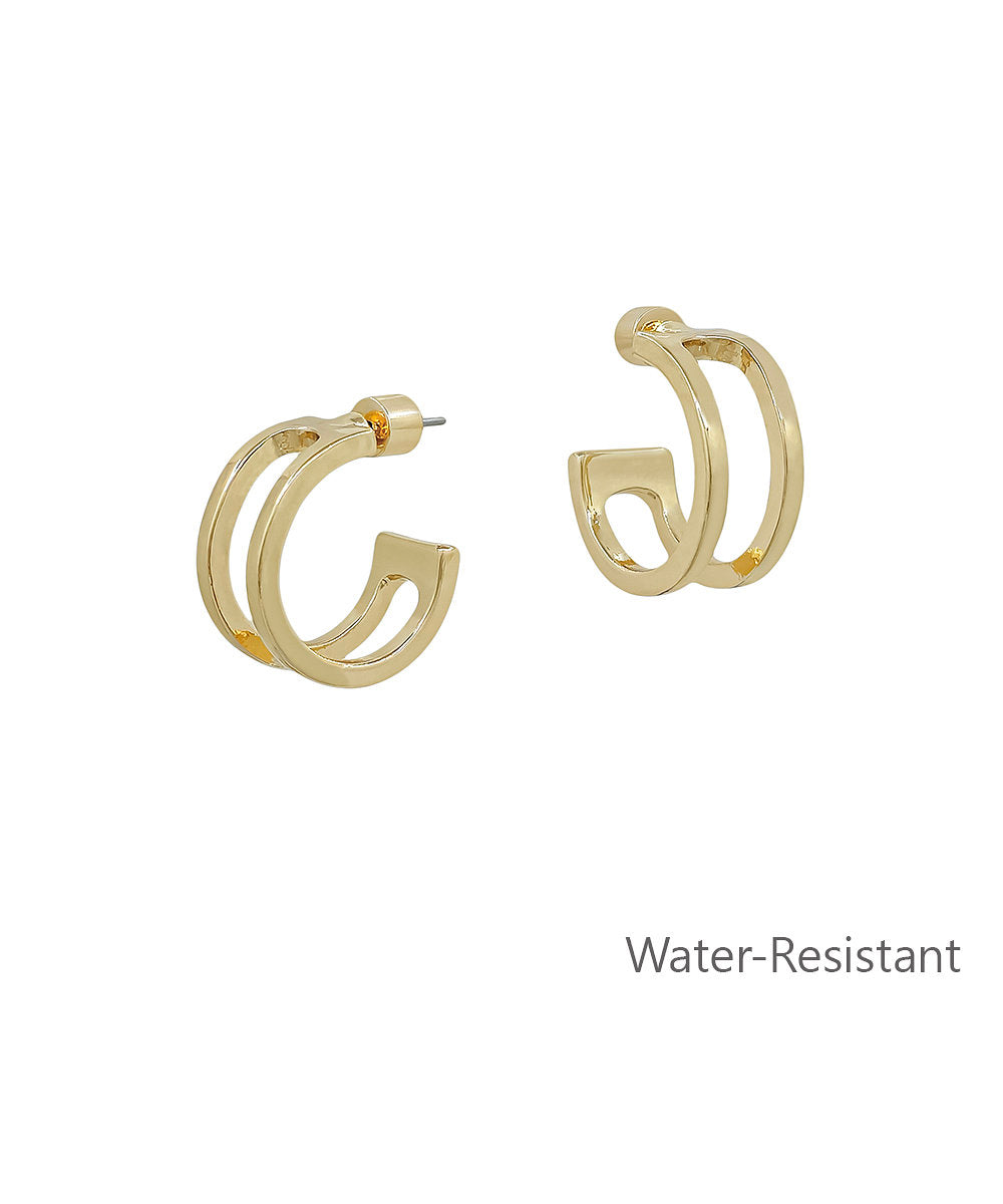 2 Layered Open Hoop Earrings - Gold