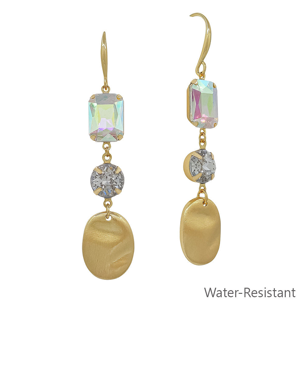 3 Crystal & Metal Drop Earrings - Clear/Gold
