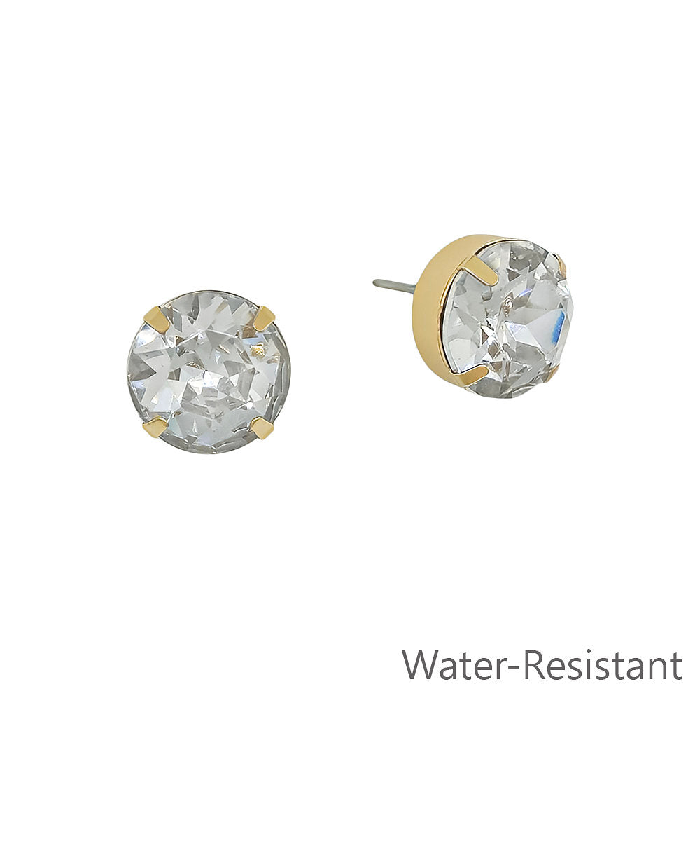 12mm Round Crystal Stud Earrings - Clear