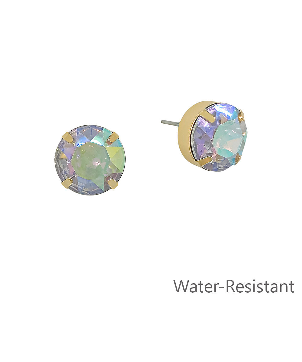 12mm Round Crystal Stud Earrings - AB