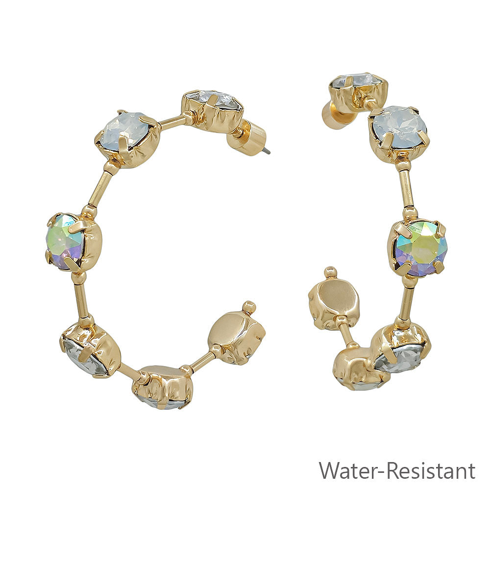 8mm Crystal Stationed Hoop Earrings - White