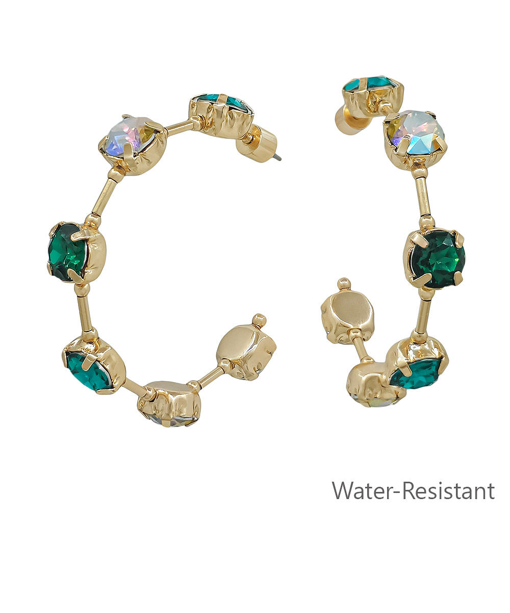 8mm Crystal Stationed Hoop Earrings - Teal