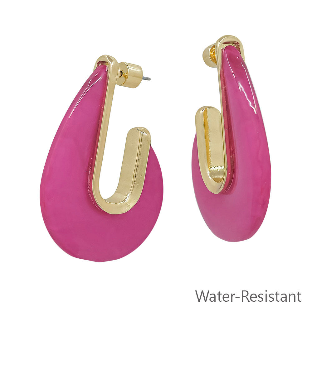 Teardrop Shape Hoop Earrings - Fuchsia