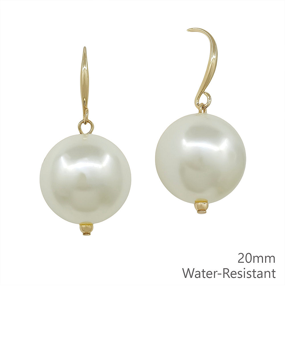 20mm Pearl Danglel Earrings - Cream/Gold