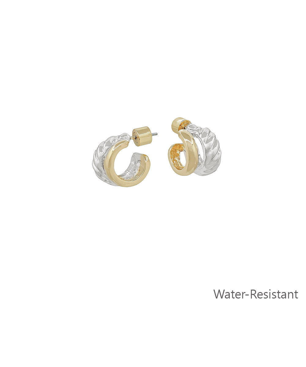 2 Layer Textured Metal Hoop Earrings - Two Tone