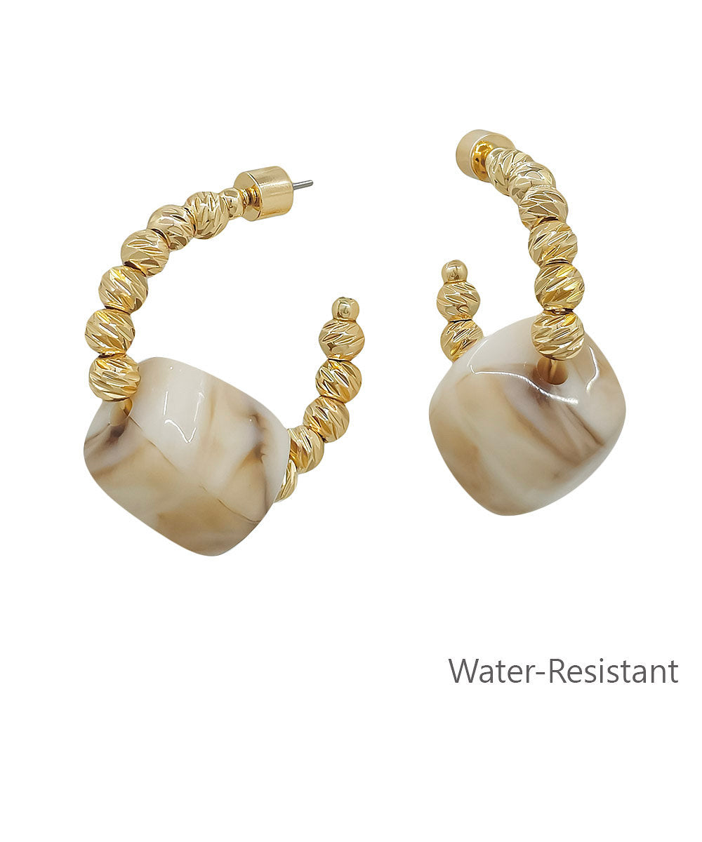 Bead Accent Textured Hoop Earrings - Natural