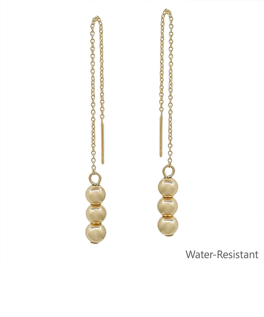 3 Metal Ball End Thread Earrings - Gold