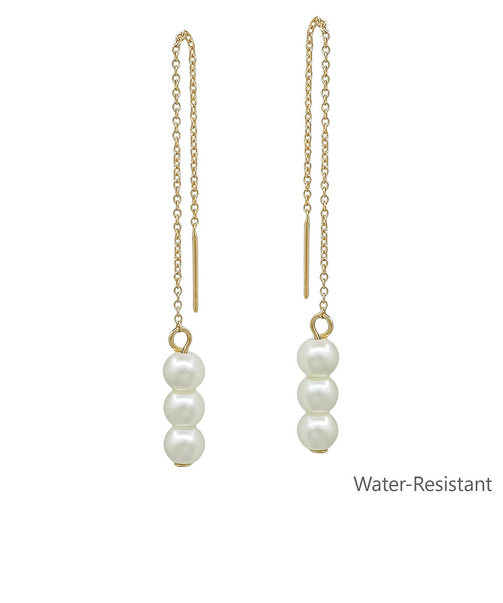 3 Pearl End Chain Thread Earrings - Cream/GOld
