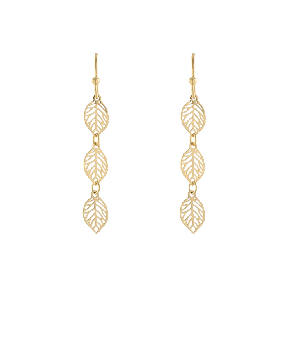 Linear Filigree Leaf Earrings - Gold