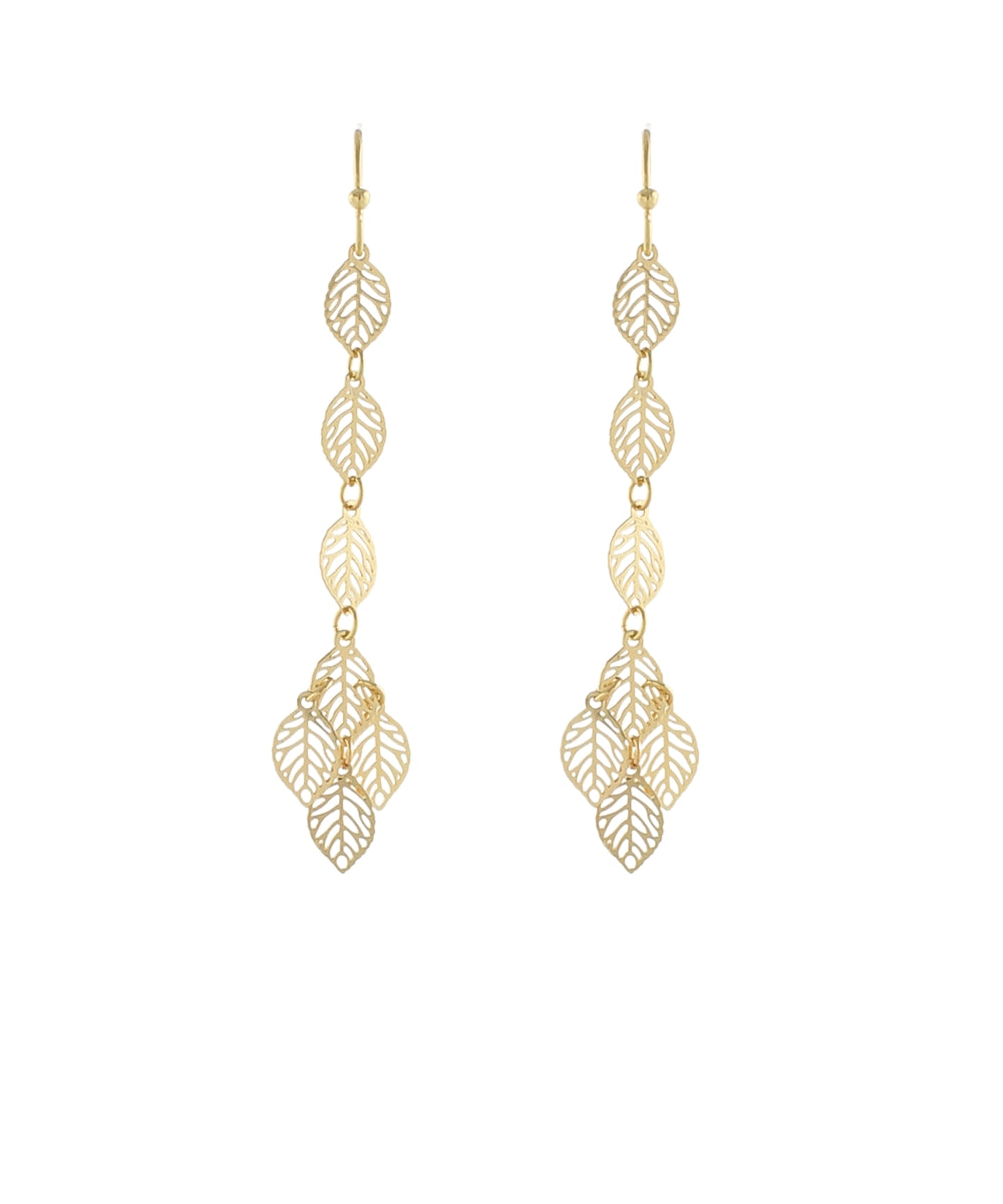 End Filigree Cluster & Linear Leaf Earrings - Gold