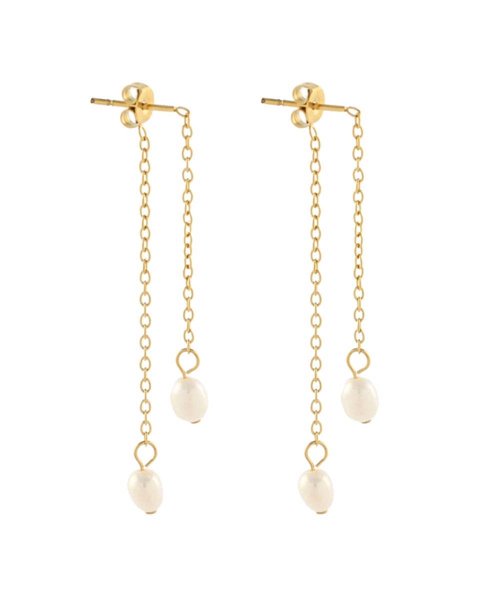 End Pearl Front & Back Earrings - Cream/Gold