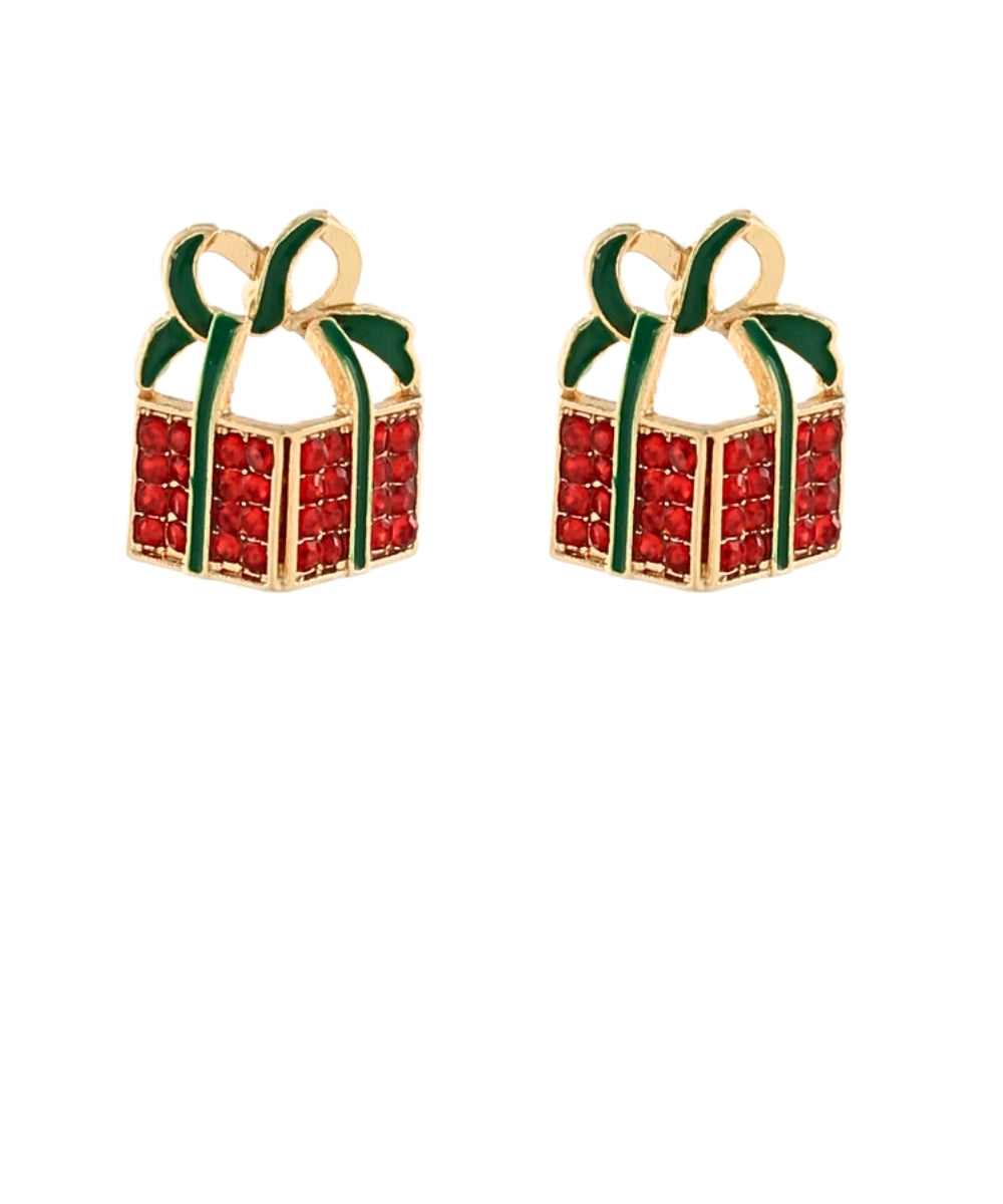 Christmas Present w/Crystal Earrings - Red/Green