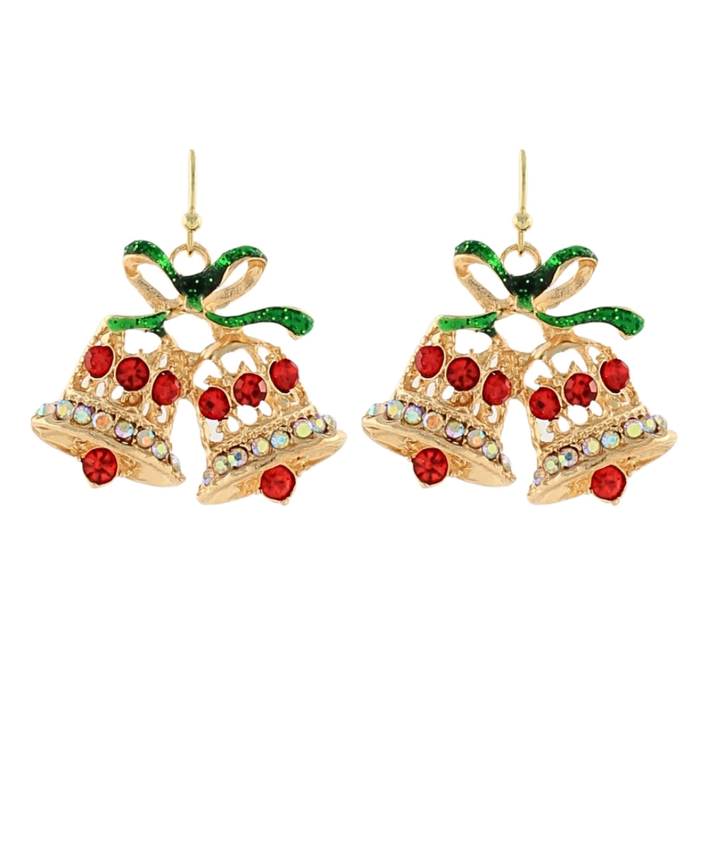 Christmas Bell w/Crystal Earrings - Red/Green