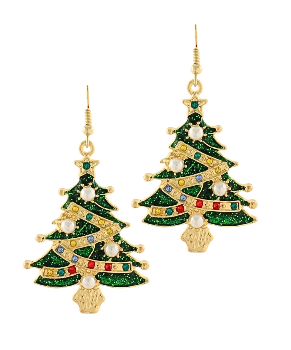 Christmas Tree w/Pearl Earrings - Green