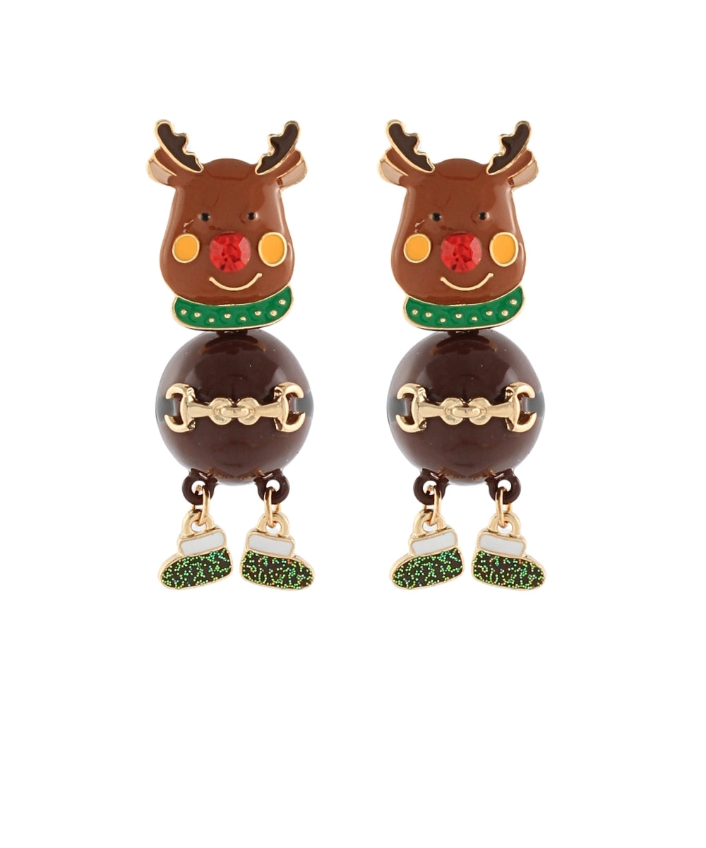 Christmas Rudolph Earrings - Brown Multi