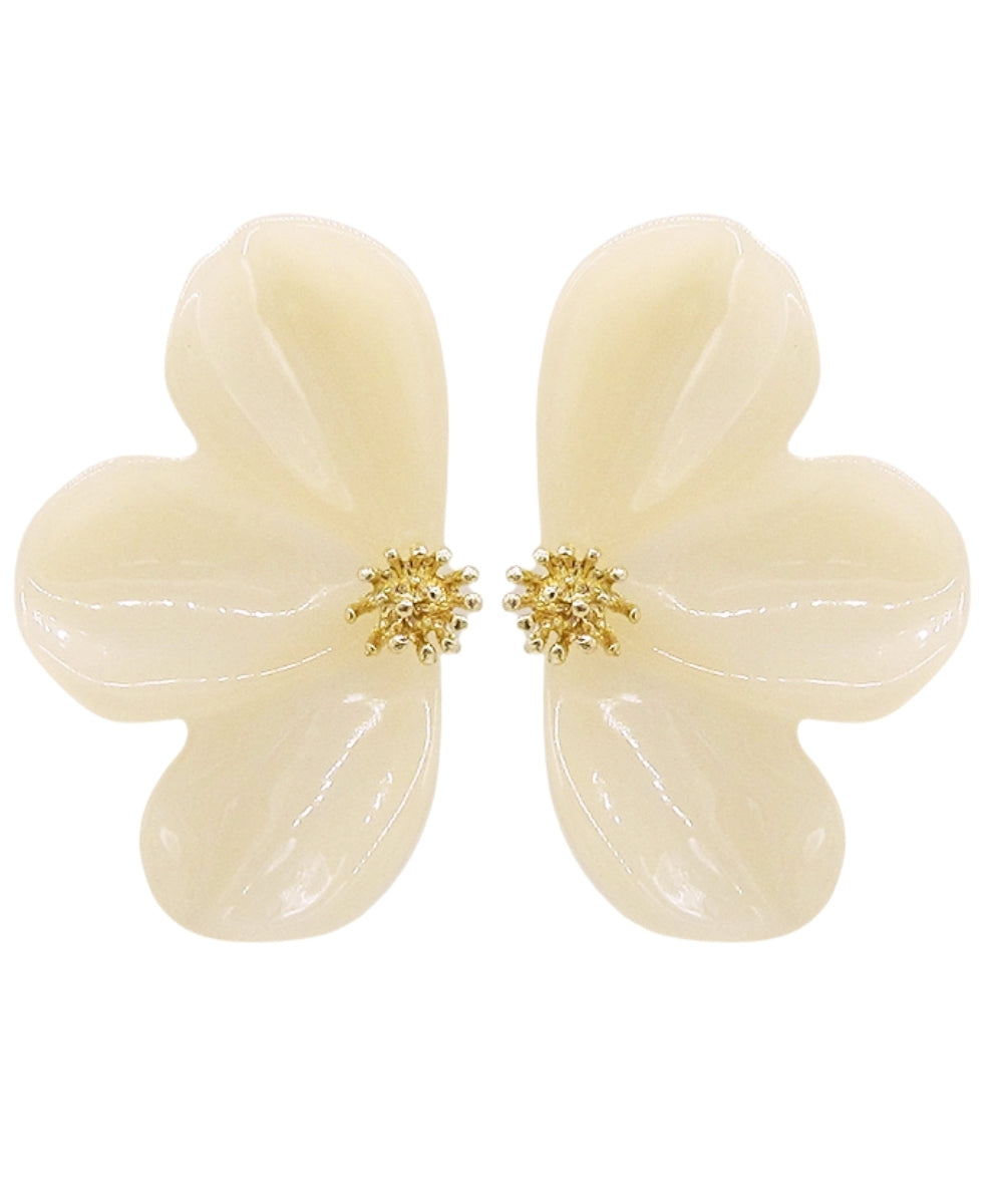 Half Flower Statement Earrings - IVORY