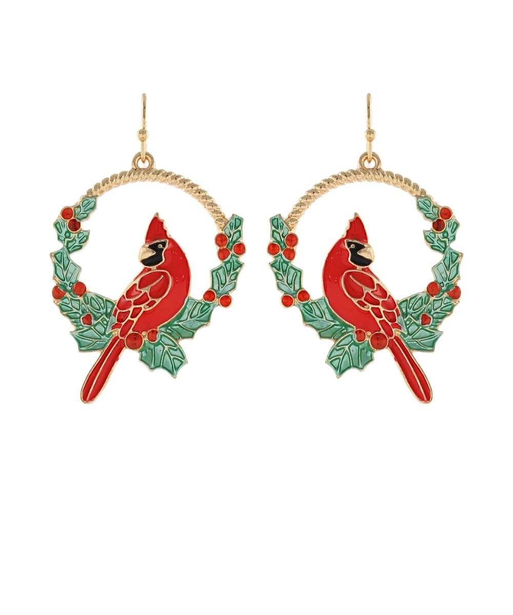 Christmas Cardinal Earrings - Red/Multi