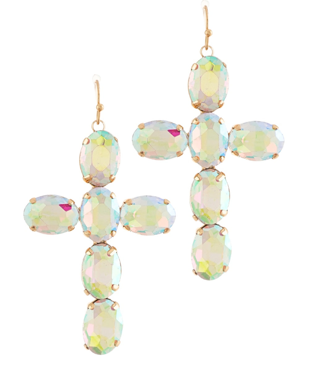 Cross Glass Stone Earrings - AB