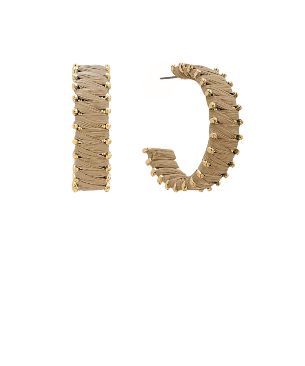 Wrapped w/Raffia Hoops - Light Brown