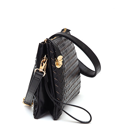 Woven Leather 3 Comaprtment Crossbody
