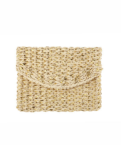 Woven Metalic Straw Flipover Clutch