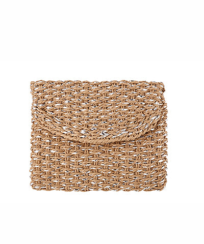 Woven Metalic Straw Flipover Clutch
