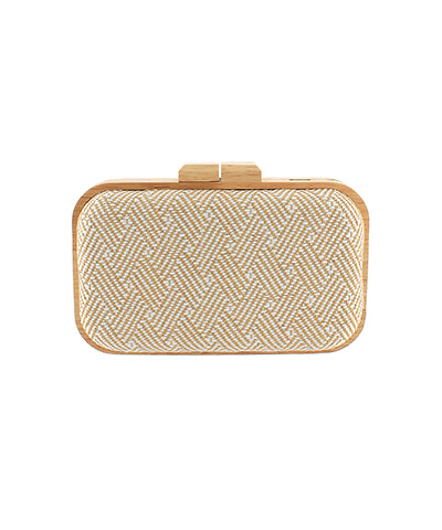 Wood & Patterned Woven Clutch Bag