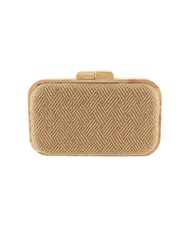 Wood & Patterned Woven Clutch Bag
