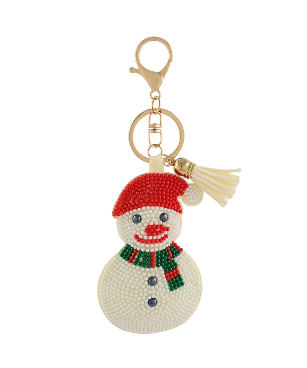 Christmas Snowman Keychain - White/Red