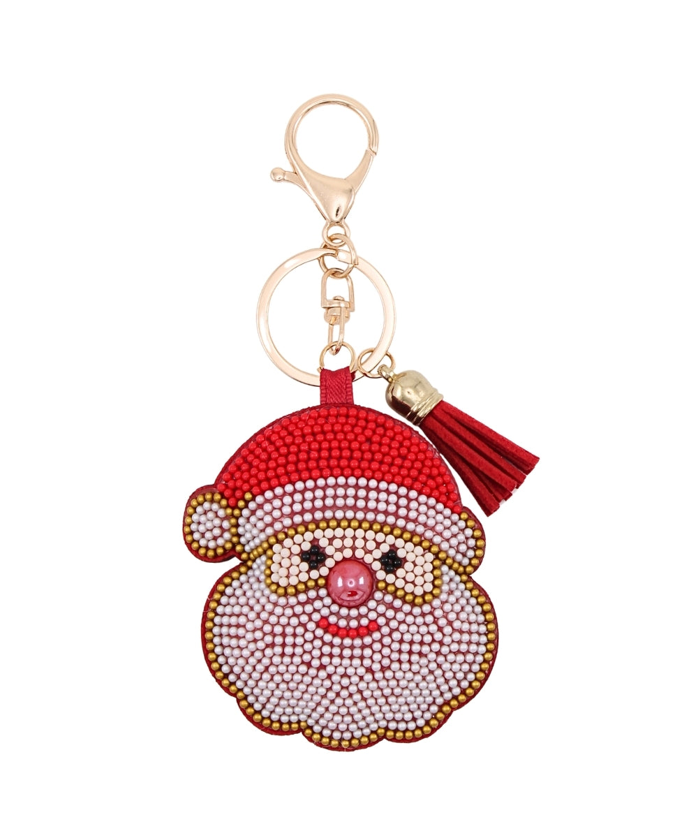 Christmas Santa Face Keychain - White/Red