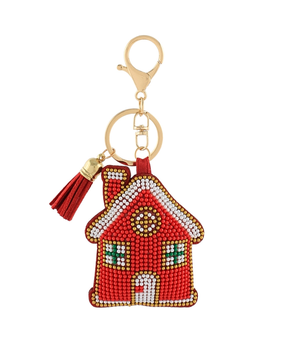 Christmas House Keychain - Red/White