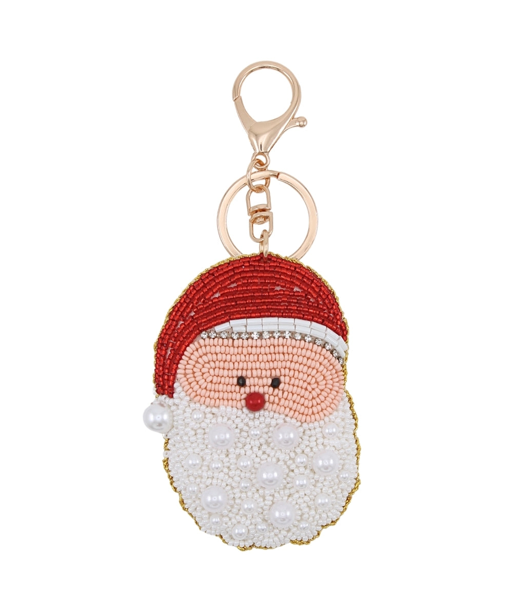 Christmas Santa Face w/Pearl Keychain - White/Red