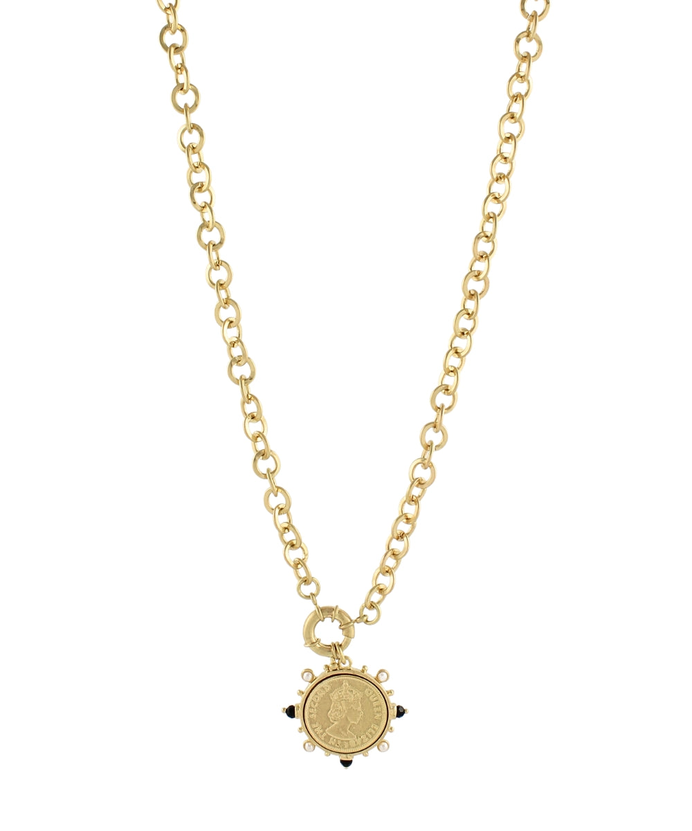 Dotted Round Pendant Necklace - Worn Gold