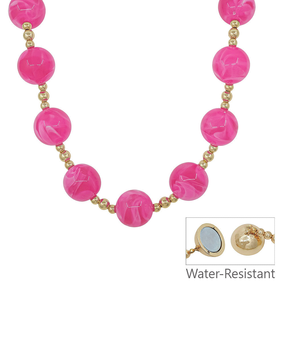 20mm Round Bead & CCB Necklace - Fuchsia