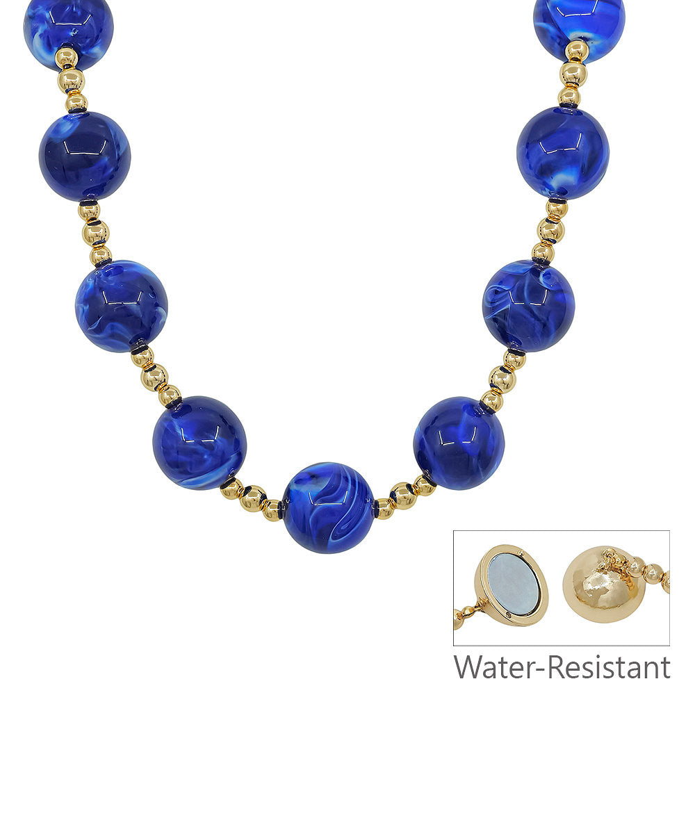 20mm Round Bead & CCB Necklace - Royal Blue