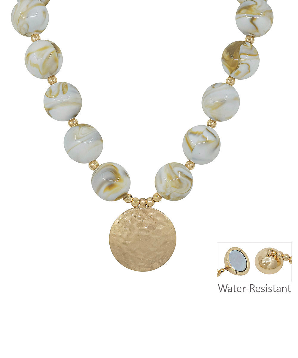 20mm Bead & Metal Disk Necklace - Natural